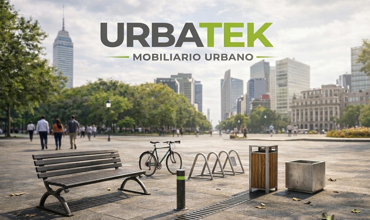 Mobiliario Urbano URBATEK — Banca, Bolardo, Aparcabicis y Contenedor